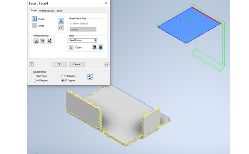 Sheet Metal: Lệnh Face với tùy chọn Bend trong Autodesk Inventor