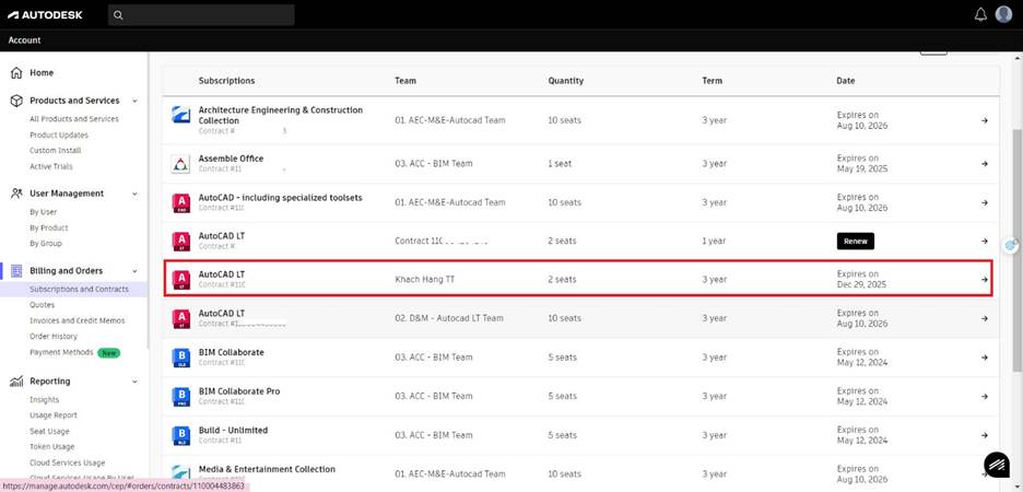 Hướng dẫn Move Contract Autodesk qua 1 team mới
