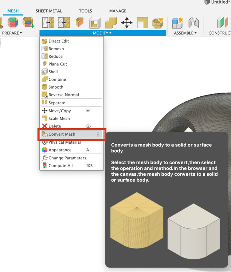Cách chuyển đổi Mesh File (STL hoặc OBJ) thành Solid hoặc Surface trong Autodesk Fusion